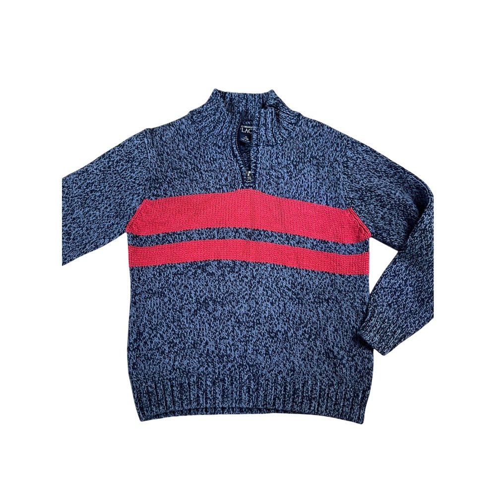 The Childrens Place Boys Blue Marl Red Striped Quarter Zip Sweater Size M 7/8